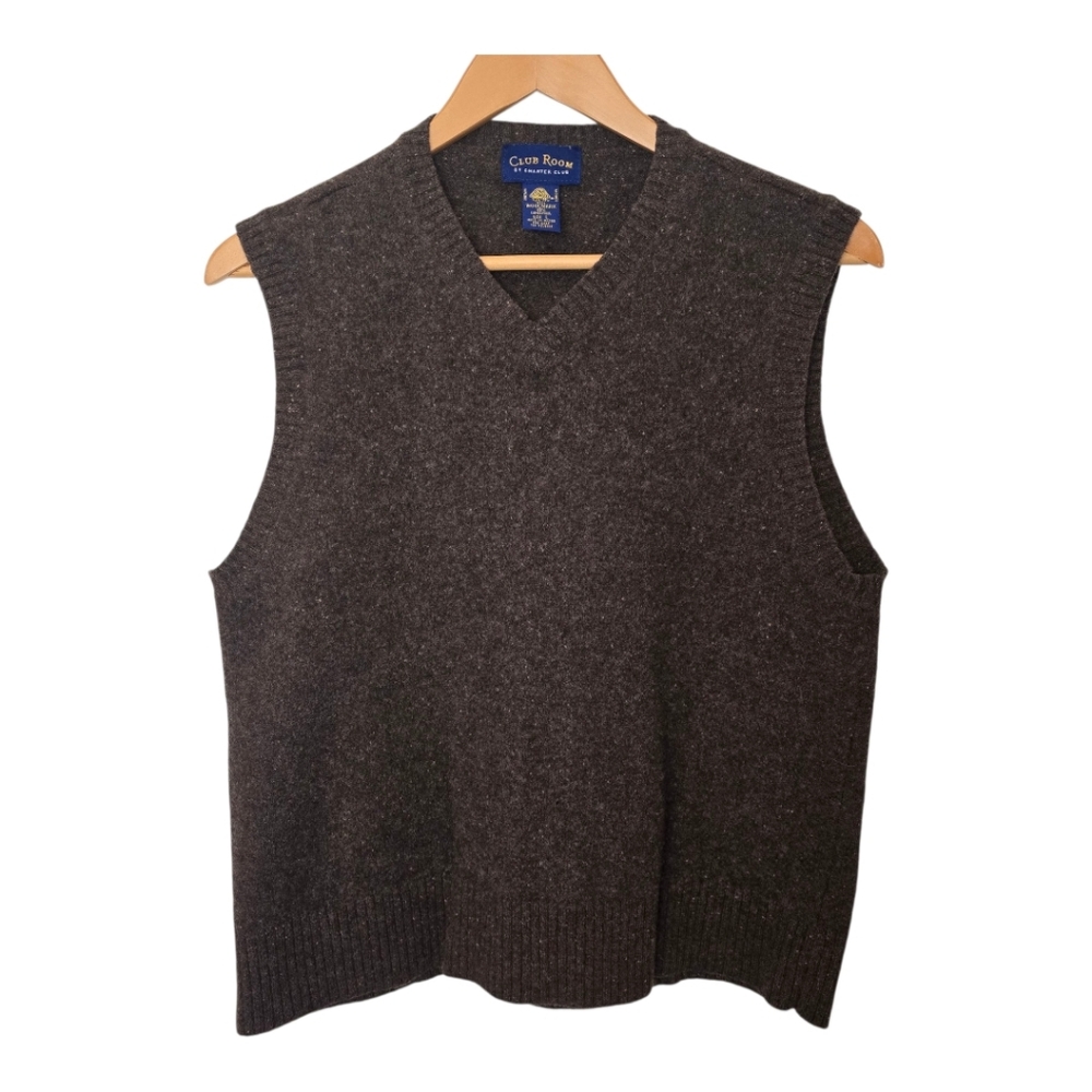 Charter Club Brown 100% Lambswool Sweater Vest Mens L Office Academia Preppy
